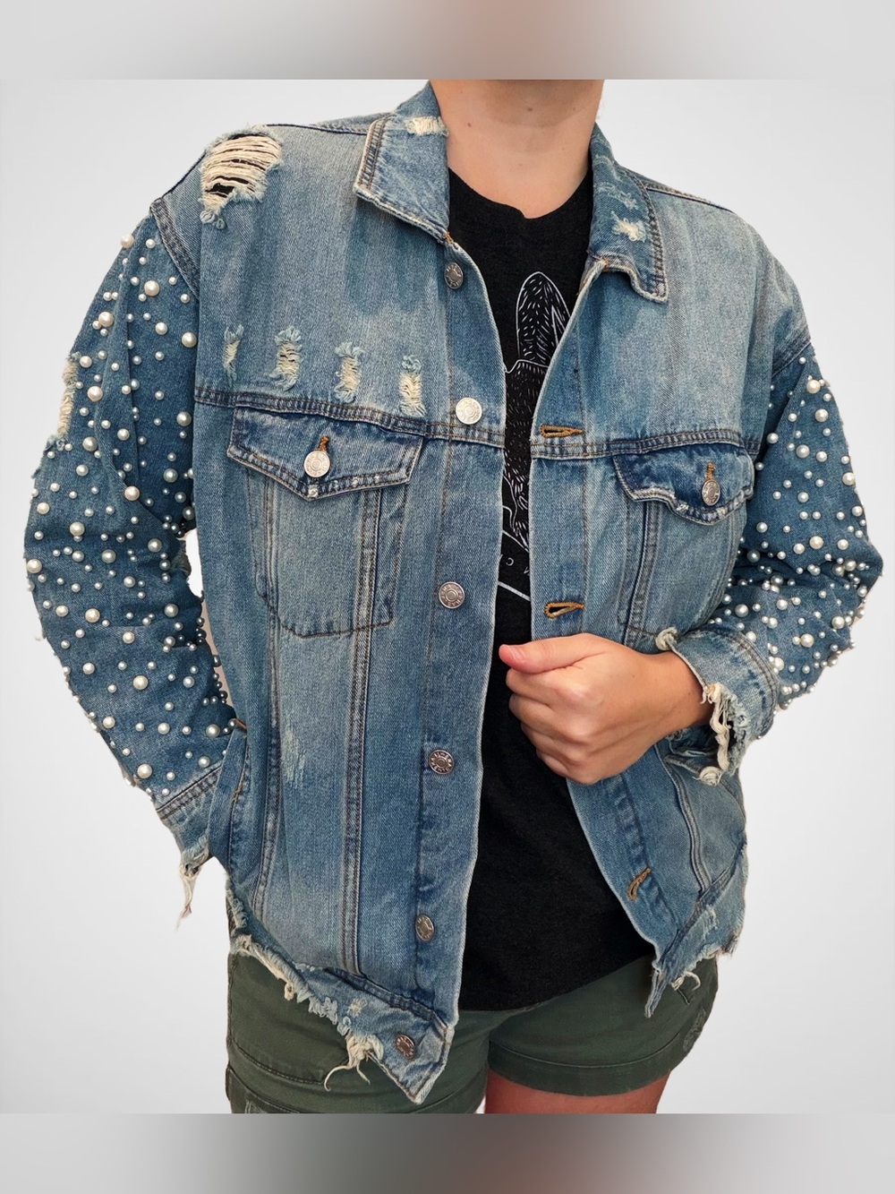 Sunset + Spring Embellished Denim Jacket, Medium